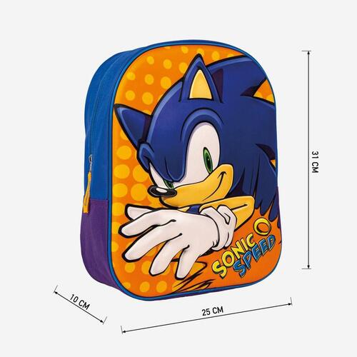 3D Skoletaske Sonic Orange Blå 25 x 31 x 9 cm