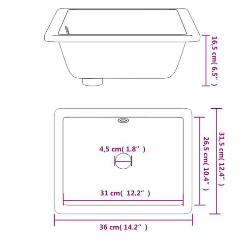 Badeværelsesvask 36x31,5x16,5 cm rektangulær keramisk hvid
