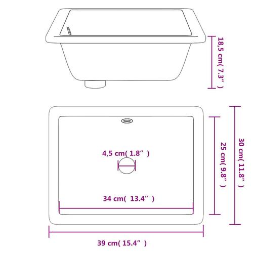 Badeværelsesvask 39x30x18,5 cm rektangulær keramisk hvid