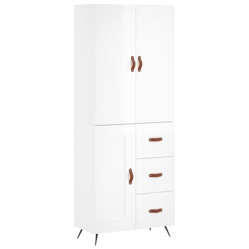 Højskab 69,5x34x180 cm konstrueret træ hvid højglans
