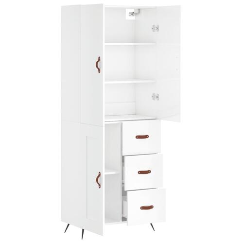 Højskab 69,5x34x180 cm konstrueret træ hvid højglans