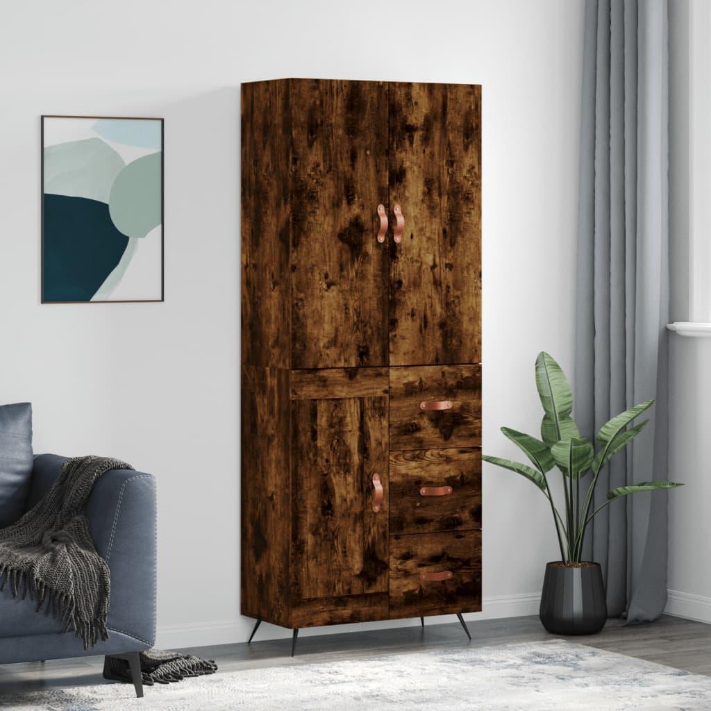 Højskab 69,5x34x180 cm konstrueret træ røget egetræsfarve
