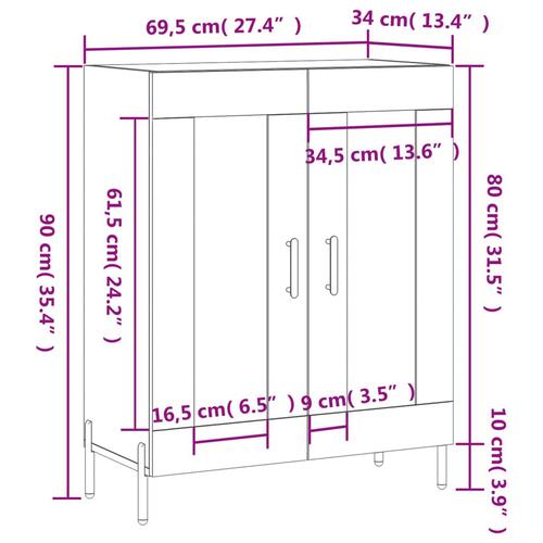 Skænk 69,5x34x90 cm konstrueret træ grå sonoma-eg