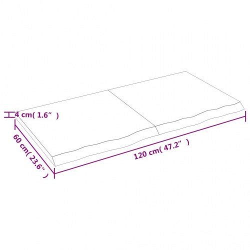 Væghylde i massivt egetræ 120×60×(2-4) cm - mørkebrun, håndlavet med naturlig kant