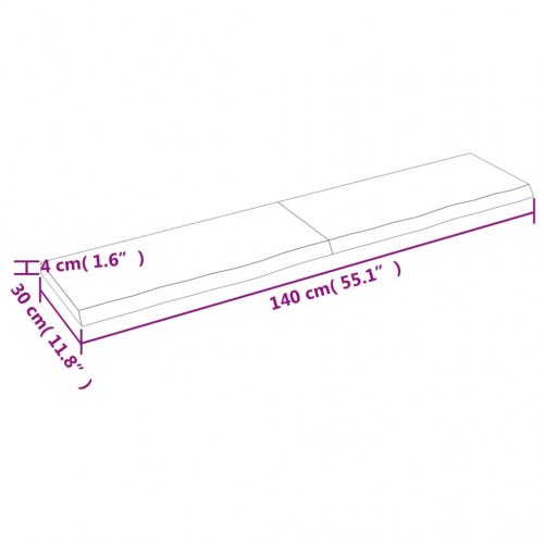 Væghylde 140x30x(2-4) cm behandlet massivt egetræ mørkebrun