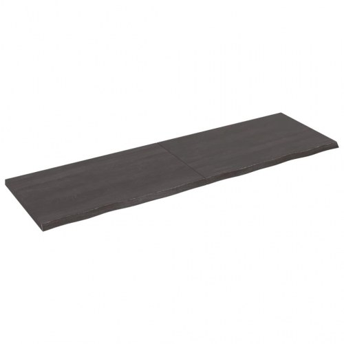 Væghylde i massivt egetræ 200×60×(2-4) cm - mørkebrun, naturlig kant