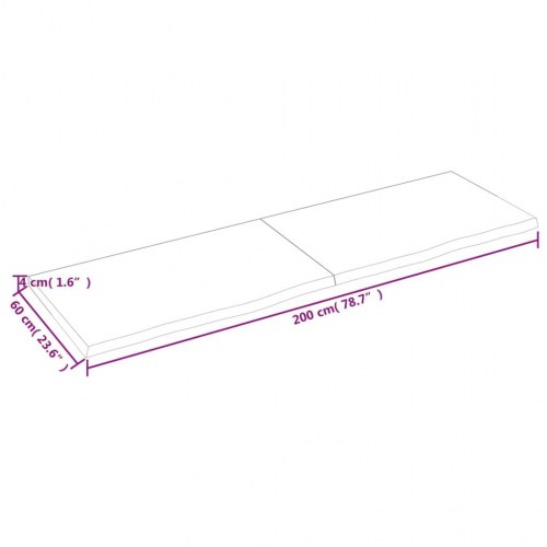 Væghylde i massivt egetræ 200×60×(2-4) cm - mørkebrun, naturlig kant
