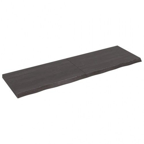 Væghylde i massivt egetræ 200×60×(2-6) cm - mørkebrun, naturlig kant