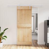 Skydedør med monteringssæt 80x210 cm massivt fyrretræ