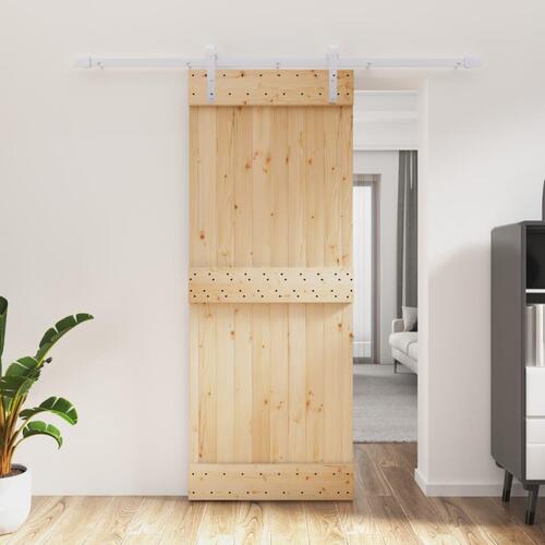 Skydedør med monteringssæt 80x210 cm massivt fyrretræ