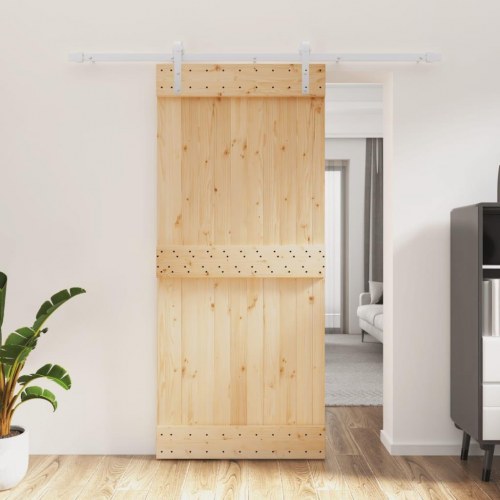 Skydedør med monteringssæt 90x210 cm massivt fyrretræ