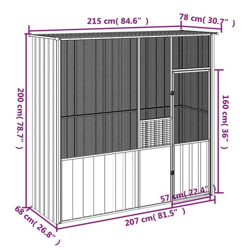 Fuglebur 215x78x200 cm galvaniseret stål antracitgrå