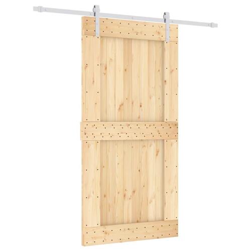 Skydedør med monteringssæt 100x210 cm massivt fyrretræ