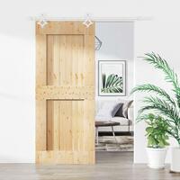 Skydedør med monteringssæt 90x210 cm massivt fyrretræ