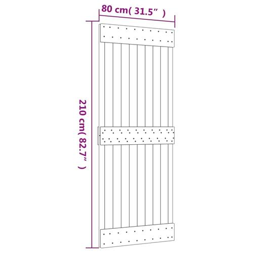 Skydedør med monteringssæt 80x210 cm massivt fyrretræ