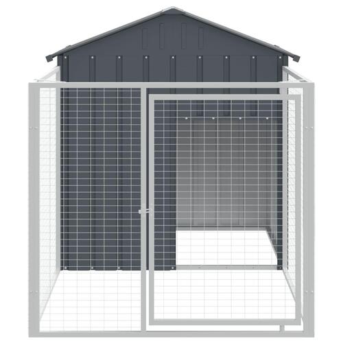 Hundehus med løbegård 117x201x123 cm galvaniseret stål antracit