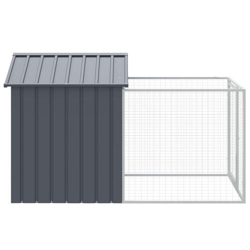 Hundehus med løbegård 117x201x123 cm galvaniseret stål antracit