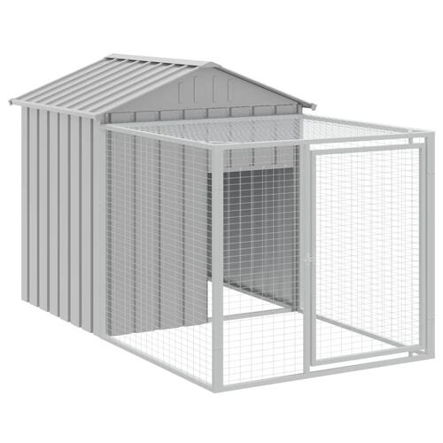 Hønsehus med løbegård 117x201x123 cm galvaniseret stål lysegrå