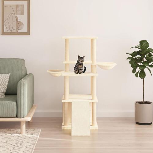 Kradsetræ med sisalstolper 133 cm cremefarvet