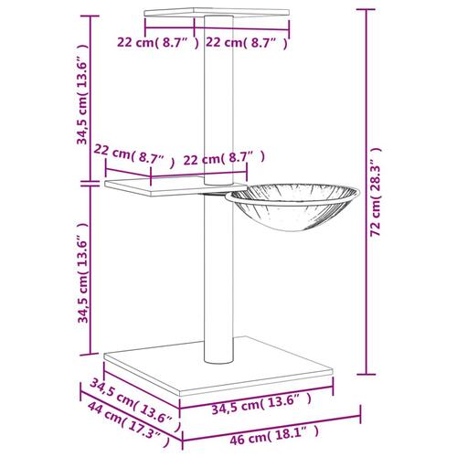 Kradsetræ med sisalstolper 72 cm cremefarvet