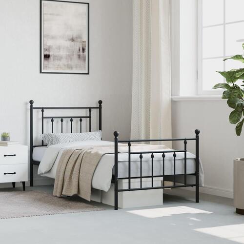 Sengeramme med sengegavl og fodgærde 90x190 cm metal sort