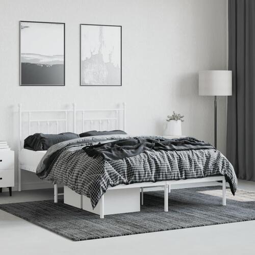 Sengeramme med sengegavl 150x200 cm metal hvid