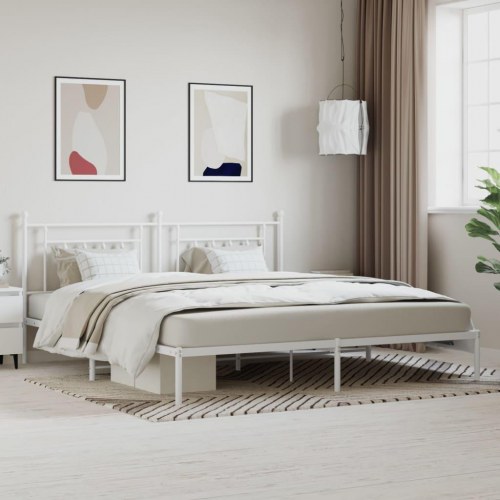 Sengeramme med sengegavl i metal - 193 x 203 cm, hvid