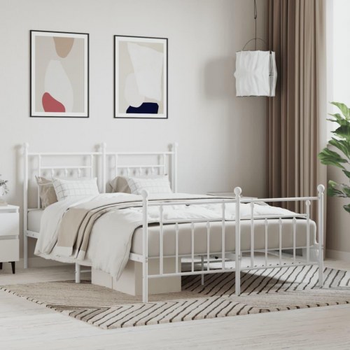 Sengeramme med sengegavl og fodgærde 140x190 cm metal hvid