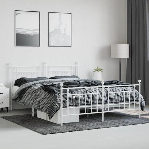 Sengeramme med sengegavl og fodgærde 160x200 cm metal hvid