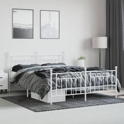 Sengeramme med sengegavl og fodgærde 180x200 cm metal hvid