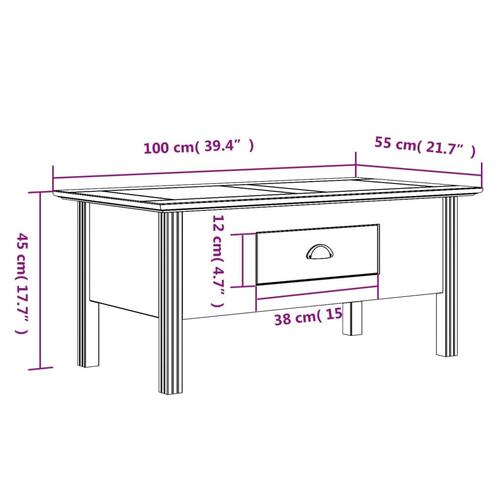 Sofabord BODO 100x55x45 cm massivt fyrretræ hvid og brun