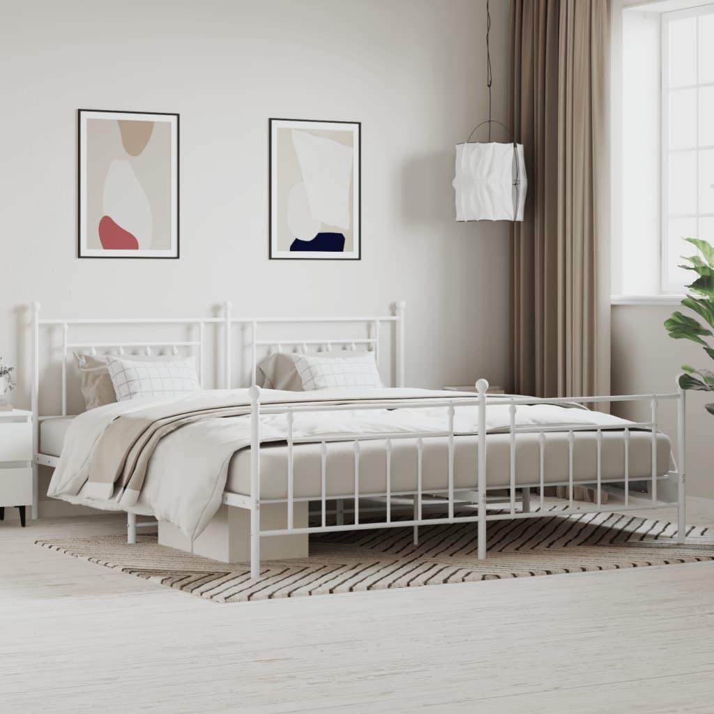 Sengeramme med sengegavl og fodgærde 193x203 cm metal hvid billede