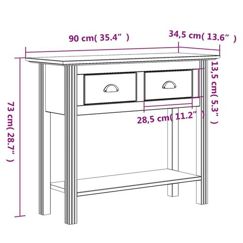 Konsolbord BODO 90x34,5x73 cm massivt fyrretræ brun