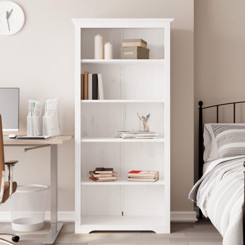 Bogreol BODO - 5 hylder, 82×40×173 cm, massivt fyrretræ - hvid
