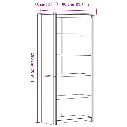 Bogreol BODO - 5 hylder, 82×40×173 cm, massivt fyrretræ - hvid
