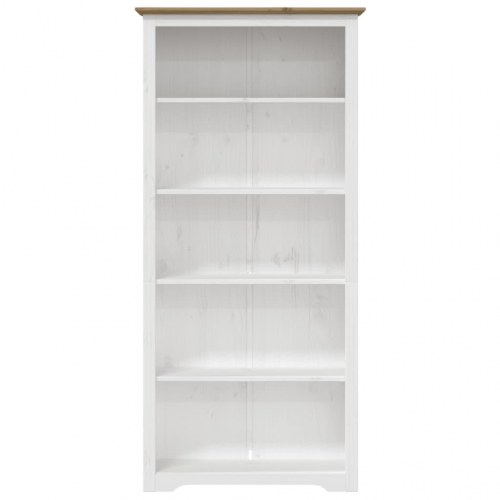 Bogreol BODO - 5 hylder, 82×40×173 cm, massivt fyrretræ, hvid/brun