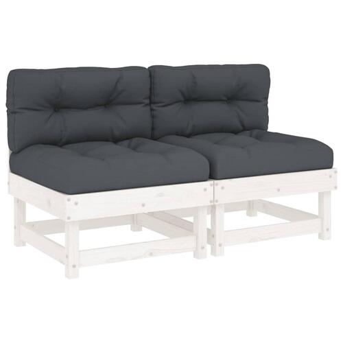 Midtermoduler til sofa 2 stk. med hynder massivt fyrretræ hvid