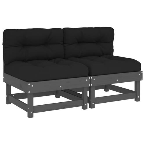 Midtermoduler til sofa 2 stk. med hynder massivt fyrretræ grå