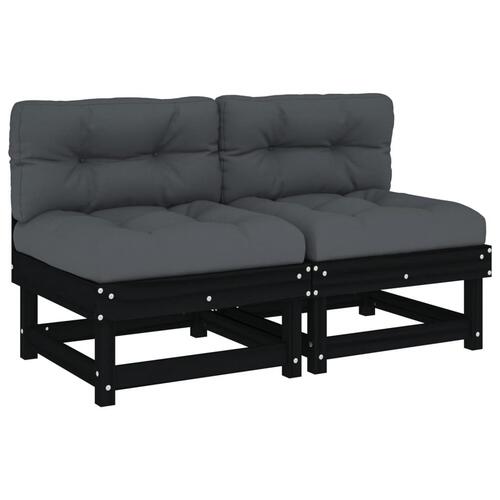 Midtermoduler til sofa 2 stk. med hynder massivt fyrretræ sort