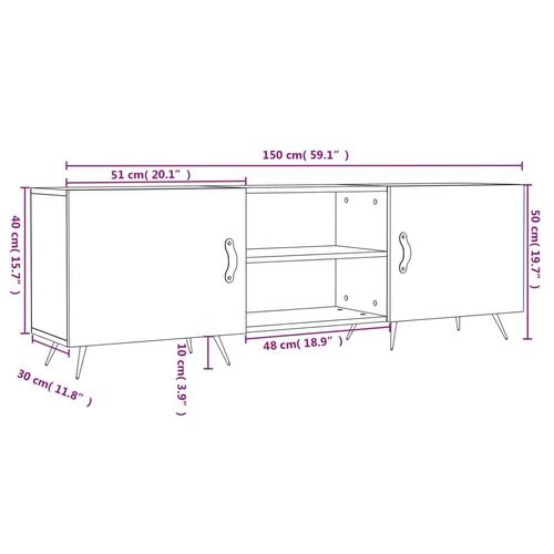 Tv-bord 150x30x50 cm konstrueret træ hvid