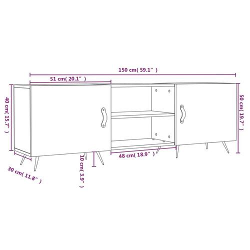 Tv-bord 150x30x50 cm konstrueret træ hvid højglans