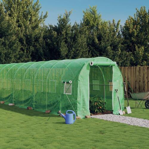 Drivhus med stålstel 28 m² 14x2x2 m grøn