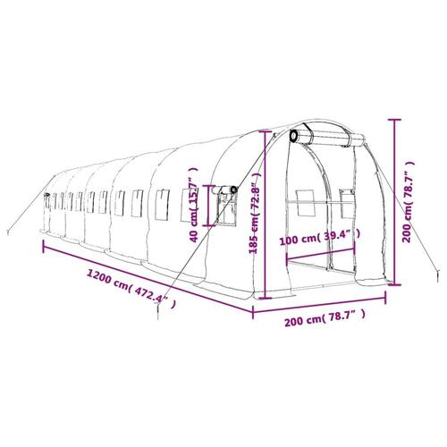 Drivhus med stålstel 24 m² 12x2x2 m hvid