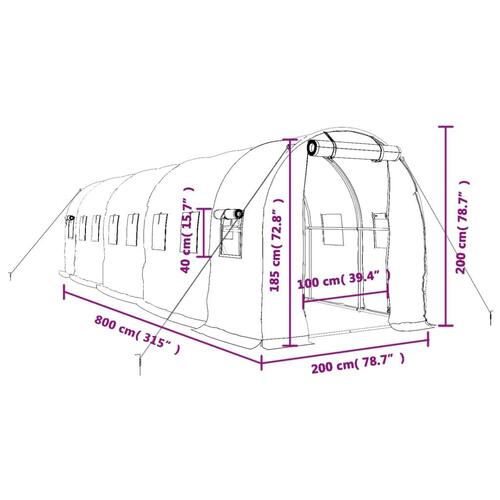 Drivhus med stålstel 16 m² 8x2x2 m grøn