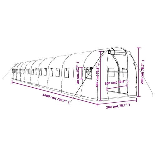 Drivhus med stålstel 36 m² 18x2x2 m grøn