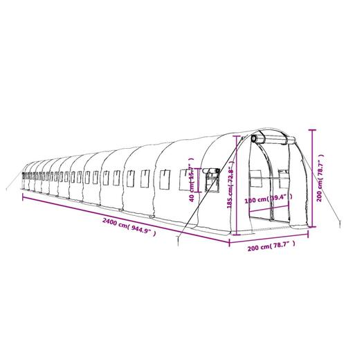 Drivhus med stålstel 48 m² 24x2x2 m grøn