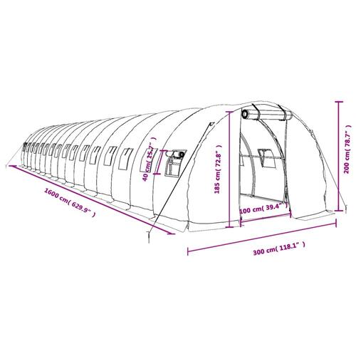 Drivhus med stålstel 48 m² 16x3x2 m hvid