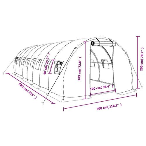 Drivhus med stålstel 24 m² 8x3x2 m grøn