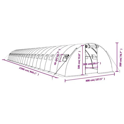 Drivhus med stålstel 88 m² 22x4x2 m grøn