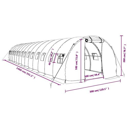 Drivhus med stålstel 42 m² 14x3x2 m grøn